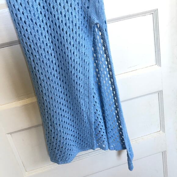 Baby Blue Crochet Swimsuit Cover Size Small Slit Midi Beach Vacation Boho - Picture 6 of 9